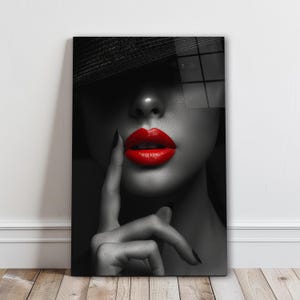 Lady with Red Lips Glass Wall Art, Beautiful Woman Tempered Glass Decor, Modern Wall Art, Bedroom Wall Art, Anniversary Gift, Wall Hangings