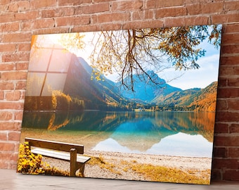 Lake Mountain View Glass Wall Art, Nature Wall Decor, Anniversary Gifts, Living Room Decor, Landscape Wall Art, Home Decor, Wall Hangings