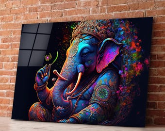 Tempered Glass Ganesh Wall Art, Ganesh Glass Wall Decor, Spiritual Wall Art, Interior Design, Anniversary Gift, Wall Hanging, Glass Print