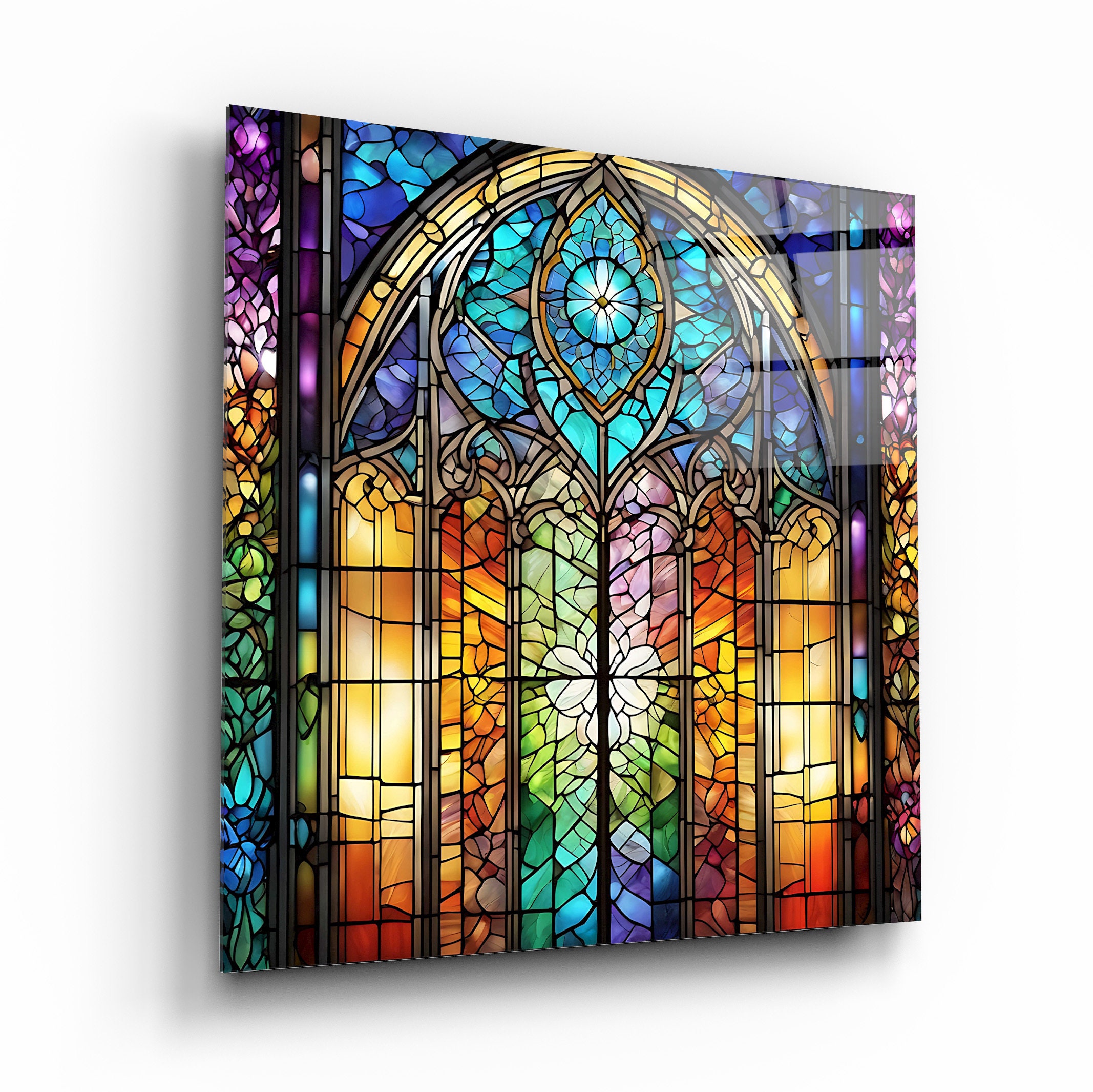 Window Stained Glass Effect Wall Art, Colorful Tempered Glass Wall