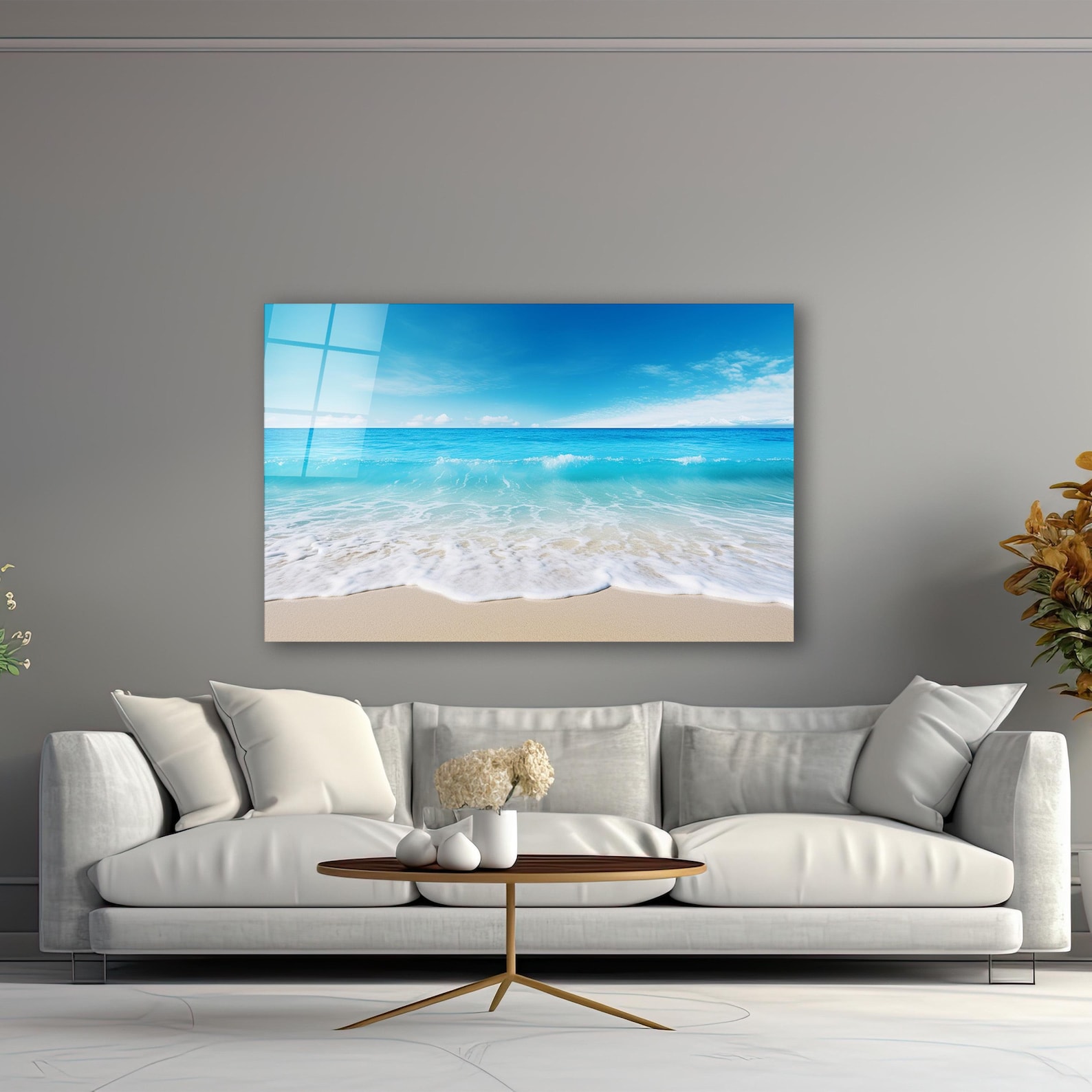 Ocean Glass Wall Art, Coastal Beach Tempered Glass Decor, Entryway Wall ...