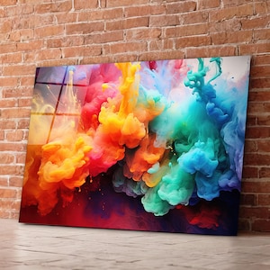 Colorful Smoke Glass Wall Art, Abstract Tempered Glass Decor, Modern Art, Living Room Art, New Home Gifts, Anniversary Gift, Large Wall Art