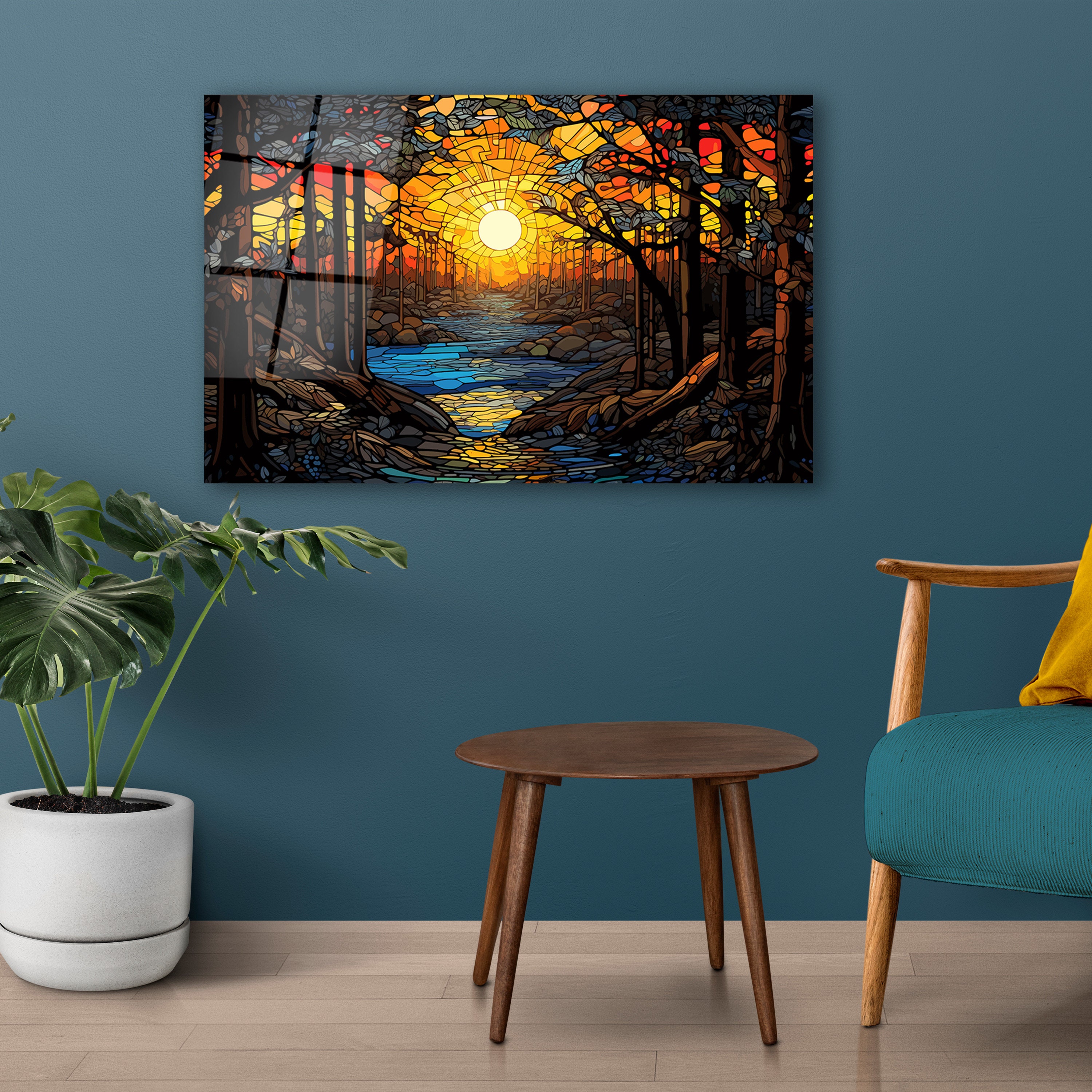 Tree of Life Tempered Glass Wall Art, Stained Glass Effect Decor, Living Room Wall Art, Modern ...