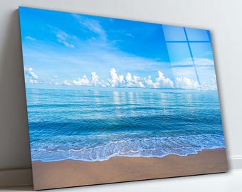 Ocean Glass Wall Art, Coastal Tempered Glass Wall Decor, Beach Wall Art, Wall Hangings, Housewarming Gifts, Above Bed Art, Glass Printing
