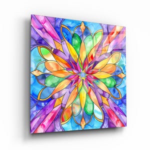 Colorful Stained Glass Effect Wall Art, Tempered Glass Wall Decor, Stained Glass Panel, Living Room Art, Entryway Wall Decor, New Home Gifts