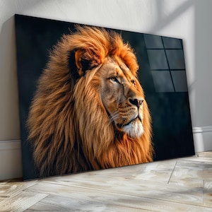 Majestic Lion Glass Wall Art, Tempered Glass Wall Decor, Wild Animal Wall Art, Gifts For Him, Bedroom Wall Art, Wall Hangings, Home Decor