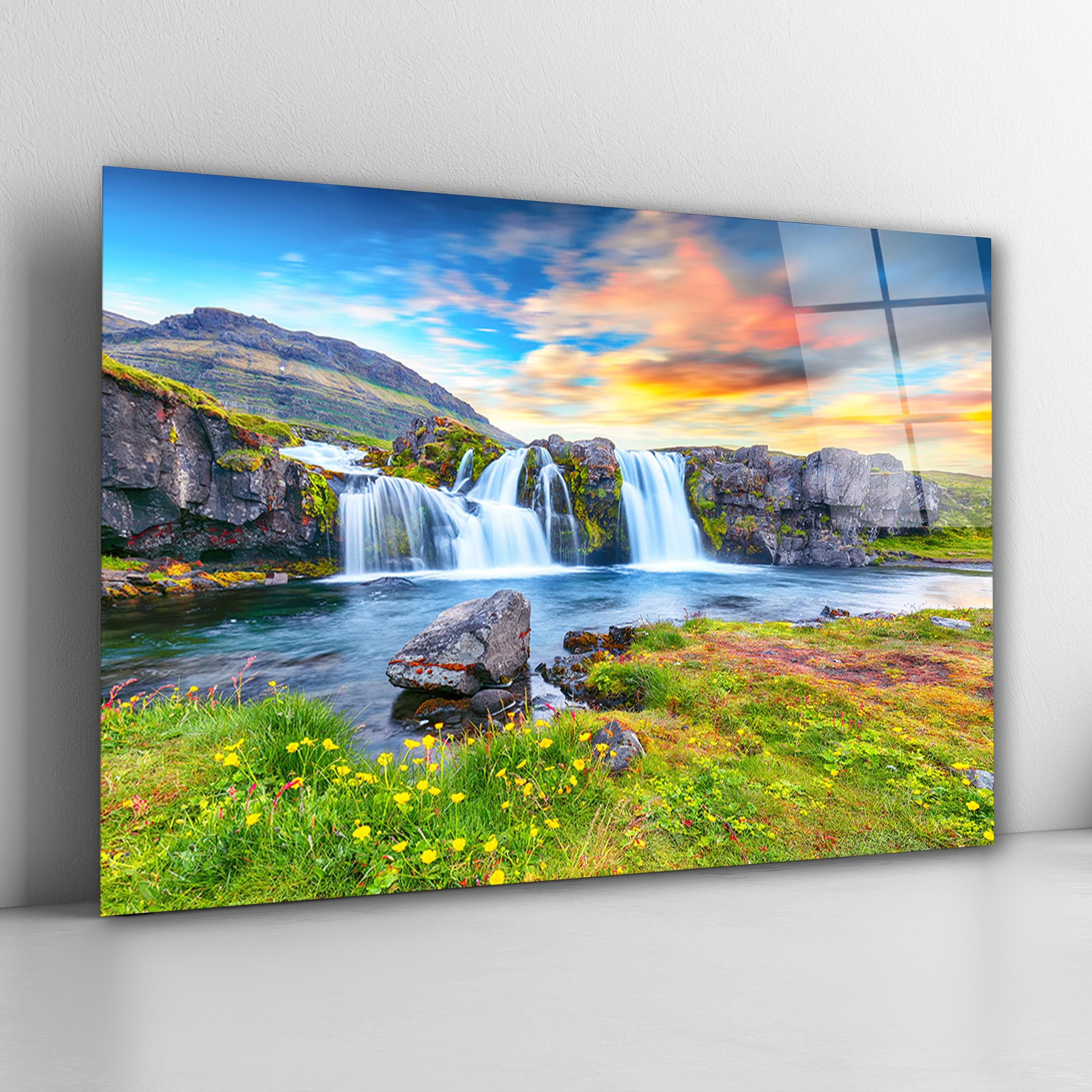 Waterfall Glass Wall Art, Nature Landscape Tempered Glass Decor, Livingroom Art, Anniversary Gifts, New Home Gift, Wall Hanging, Home Decor