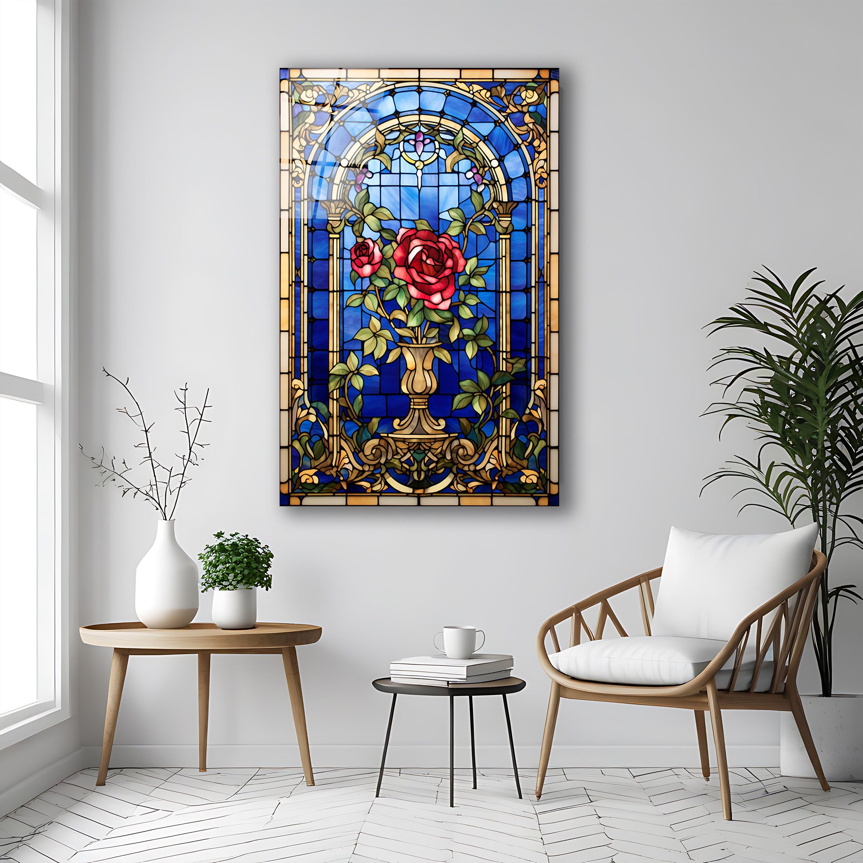 Stained Glass Effect Red Roses Wall Art, Tempered Glass Rose Wall Decor ...