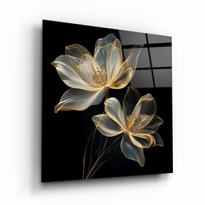 Delicate Flowers Glass Wall Art, Floral Tempered Glass Decor, Elegant Floral Glass Print, Living Room Art, New Home Gifts, Wall Hangings