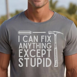 Camiseta para hombre Camiseta Puedo arreglar cualquier cosa excepto la estupidez Camiseta de manga corta Camiseta gráfica Camiseta sarcástica divertida Camiseta del día del padre Regalo para él