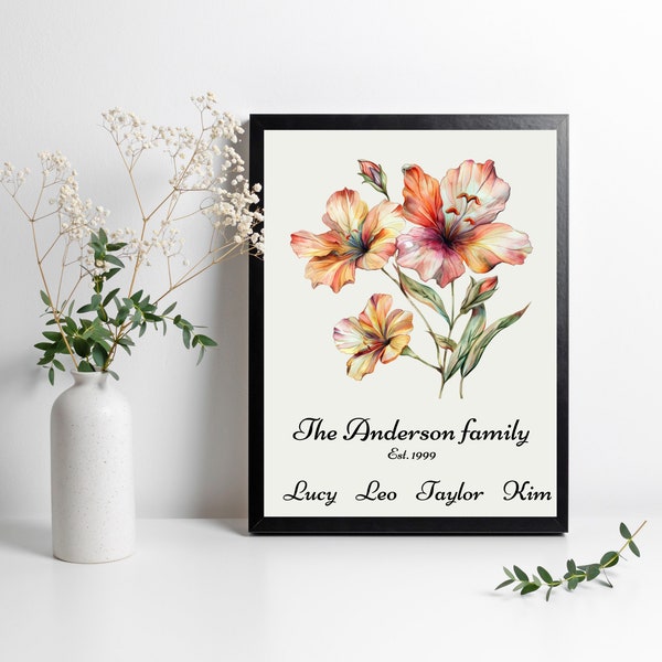 Regalo dia de la madre ramo de de flores personalizado, cuadro digital imprimible del día de la madre, regalo de mama, personalizado