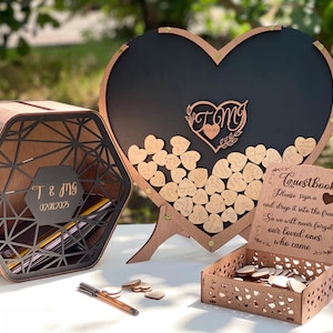 Heart shape boho drop box, wooden guest book, wood heart guest book, wooden box with name, wedding hearts guest book, alternative drop box