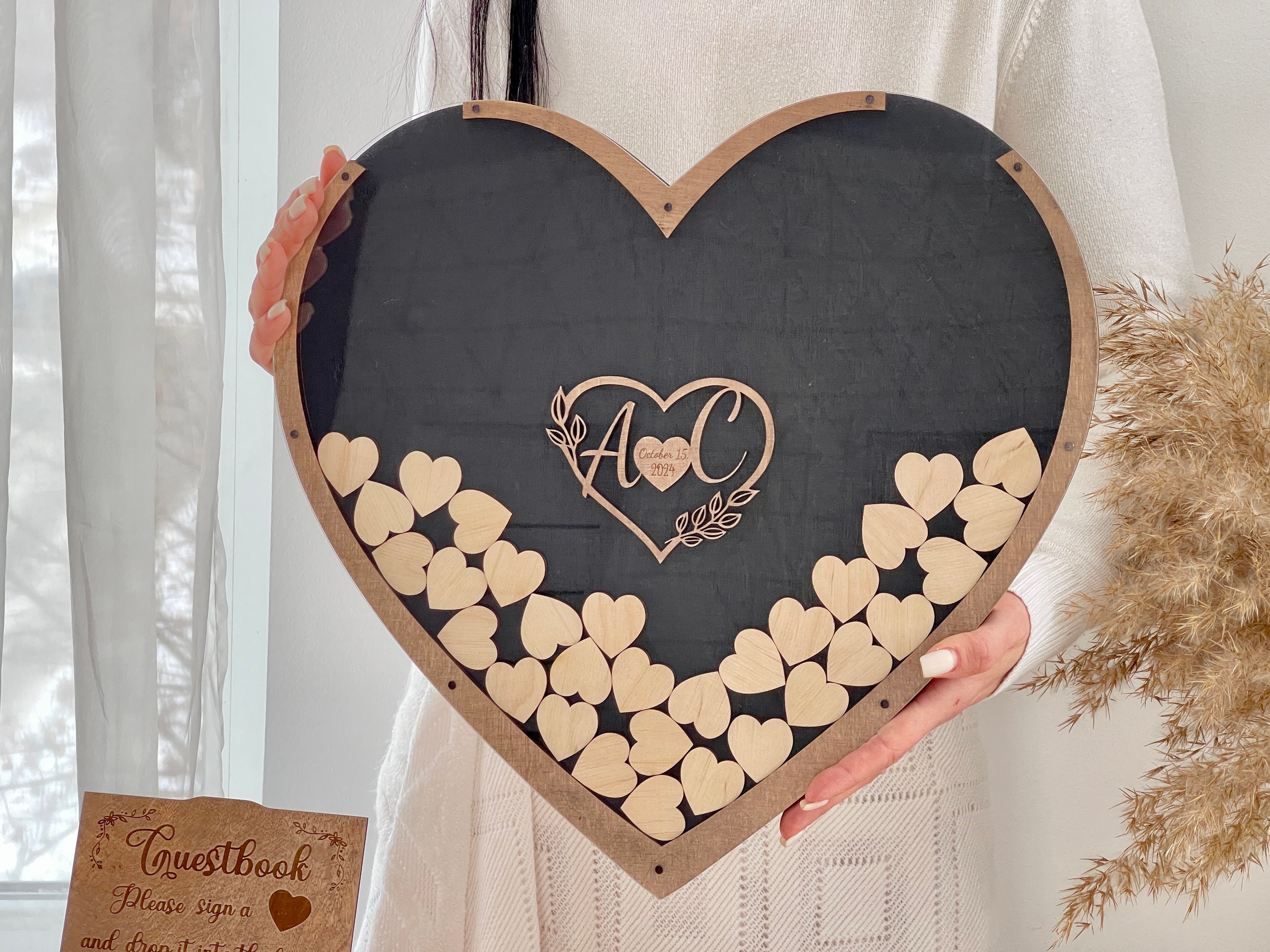 Wedding Guest Book Alternative Heart Drop Box, Wood Wedding Guest Book ...
