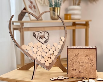 Buzón de madera con forma de corazón, libro de visitas con forma de corazón, libro de visitas alternativo, libro de visitas de madera, buzón con forma de corazón, decoración rústica para bodas, libro para bodas