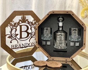 Vasos de whisky personalizados, regalo para el Día del Padre, vaso de whisky a medida, decantador de bourbon, piedras para whisky