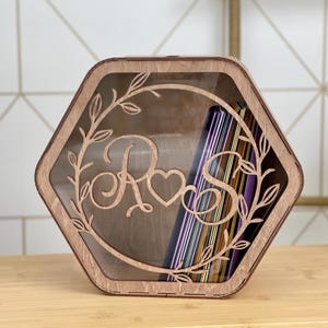 Scatola porta-carte esagonale per matrimonio, scatola porta-carte e salvadanaio, scatola postale per matrimonio, scatola porta-carte personalizzata, scatola porta-carte per matrimonio, contenitore in legno per i desideri
