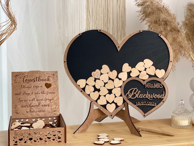 Wooden Heart Guestbook, Wedding Guest Book Alternative, Wedding Ceremony Decor, Wedding Sign, Wedding Gift, Guest Book Ideas image 2
