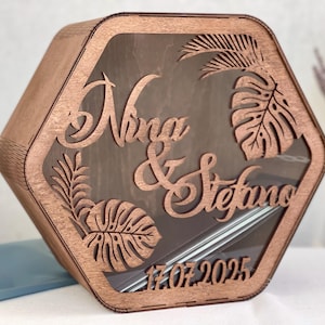 Scatola porta-carte in legno per matrimonio, scatola porta-carte con fessura, scatola porta-ricordi per matrimonio, scatola porta-carte personalizzata, contenitore per auguri, scatola porta-carte per matrimonio boho