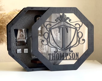 Gläser Set in Holzkiste, Whisky Dekanter Set, Weihnachtsgeschenk, Whisky Karaffe, Whiskygläser, Geschenk des Vaters, Geschenk für Ihn