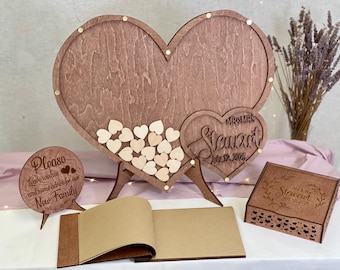 Buzón de firmas con forma de corazón estilo boho, libro de firmas con buzón, decoración de boda en madera, decoración de mesa de boda