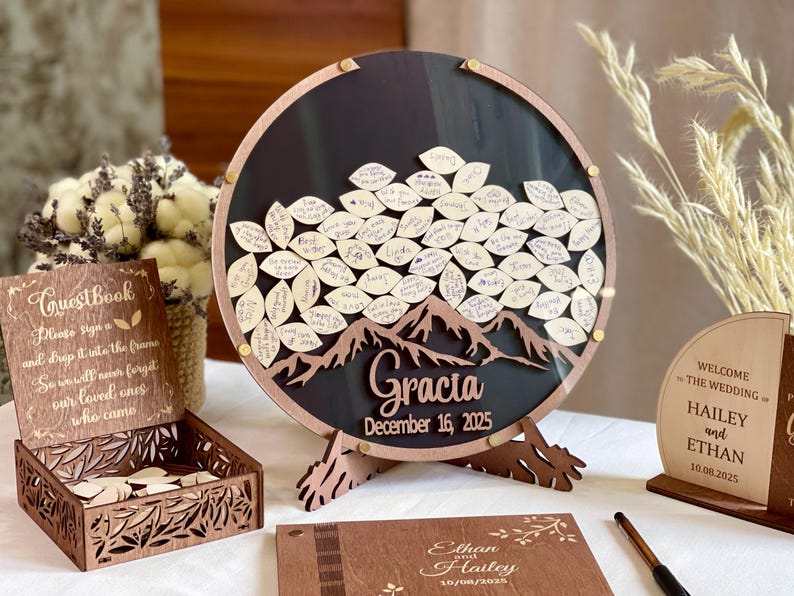 Mountain guestbook alternative, guest book drop box, wedding table decor, wedding circle guest book, alternative drop box, bride groom gift