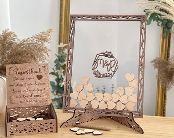 Buzón de boda personalizado, marco de libro de visitas de madera natural, buzón personalizado, libro de visitas rústico, buzón alternativo, decoración de boda bohemia