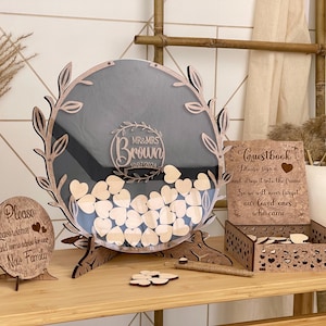Round bridal drop box, alternative wedding guest book, wood hearts drop box, circle guestbook, book alternative, wedding round drop box
