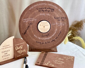 Wood vinyl record guest book, vinyl record sign, wood guest book sign, custom vinyl record, retro wedding decor, rustic wood wedding sign