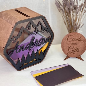 Cards and money box, black wedding card box, engraved money box, card box for wedding, black container for wishes, post box for cards