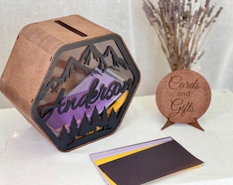 Cards and money box, black wedding card box, engraved money box, card box for wedding, black container for wishes, post box for cards
