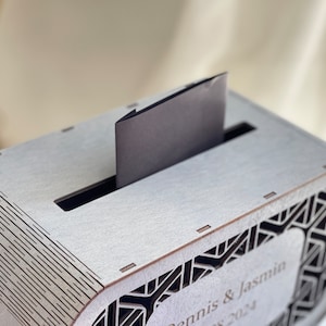 Graue Kartenbox für Hochzeit, personalisierte Hochzeitskartenbox, Acryl Aufbewahrungsbox, Boho Rustikales Dekor, Erinnerungsbox für Grußkarten