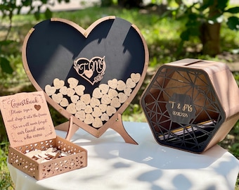 Buzón con forma de corazón y ranura, libro de visitas de boda, buzón para libro de visitas, buzón para boda, libro de visitas con forma de corazón, alternativa al libro de visitas, buzón con forma de corazón
