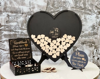 Alternative Acrylic Heart Drop Box, Wood Wedding Guest Book, Wedding Ceremony Decor, Unique Wedding Rustic Sign, Wedding Gift