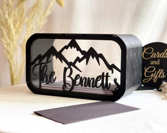 Black card box with slot, wooden card holder, wedding post box, container for wishes, wood money box, post box for card, black gift card box