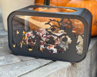 Spooky wooden candy box, halloween treat bag, wood boxes for candy, trick or treat bags, halloween boo sweets box, gift box for candy