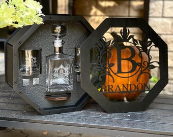 Juego de decantador de bourbon, juego de whisky personalizado para él, vaso y decantador, vasos de whisky, decantador en caja de madera, regalo de Navidad