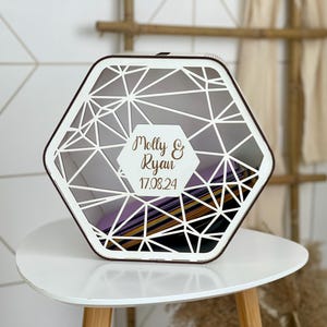 White hexagon card box, card box for wedding, white card holder, post box for card, wedding card holder, cards box white, card box with slot