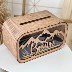 Holzkartenbox mit Schlitz für Umschläge, Berggeschenk- und Kartenbox, Holzbox, Hochzeitskartenbox