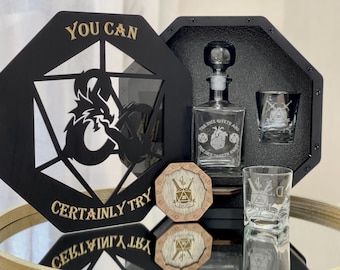 DnD Gifts, Personalized Glasses, Christmas Gift, Dungeon Master Whiskey Set, Decanter Set, Personalized Glasses, Fathers Gift, Gift for Him