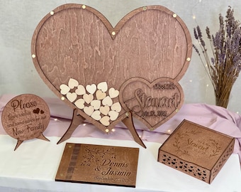 Buzón de madera con forma de corazón, libro de visitas con forma de corazón de madera, libro de visitas con buzón, buzón con ranura, libro de visitas de boda con forma de corazón, decoración de boda boho