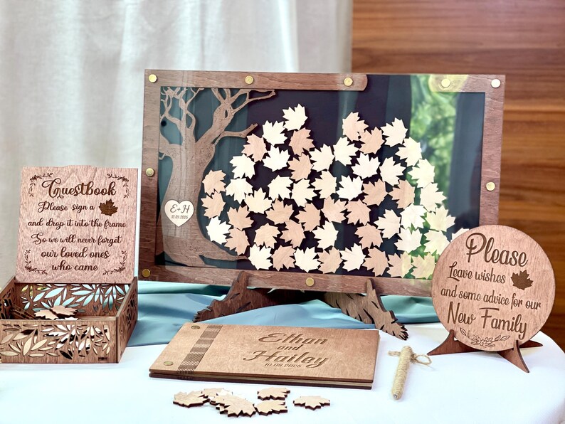 Fall wedding guest book, drop box leaves, drop box guest book, wooden tree guest book, wedding frame drop box, guest book alternative