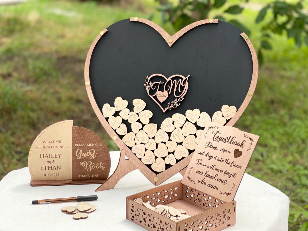 ウエディングドロップス ゲストブック 木製 結婚式 ダブルハート 装飾