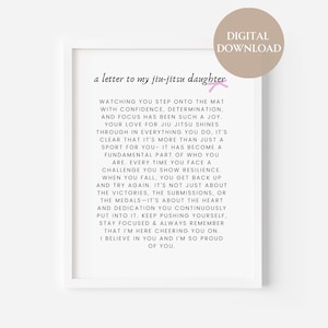 Hija de JIU JITSU / Jiu Jitsu / Arte de pared imprimible / Jiu Jitsu / BJJ / Letra / Descarga instantánea / Decoración de pared / Impresión de descarga digital /