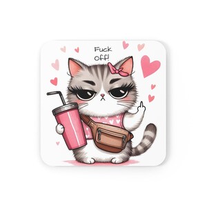 Grumpy Kitty Cork Back Coaster - Fun Birthday & Christmas Gift for Family, Friends and Coworkers, Cat Lovers