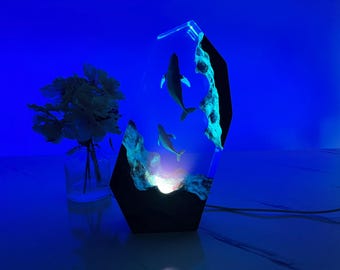 Resin Wood Mother and Calf Humpback Whale Night Light, Gift for Mother and Child, Christmas Gift for Ocean Lovers
