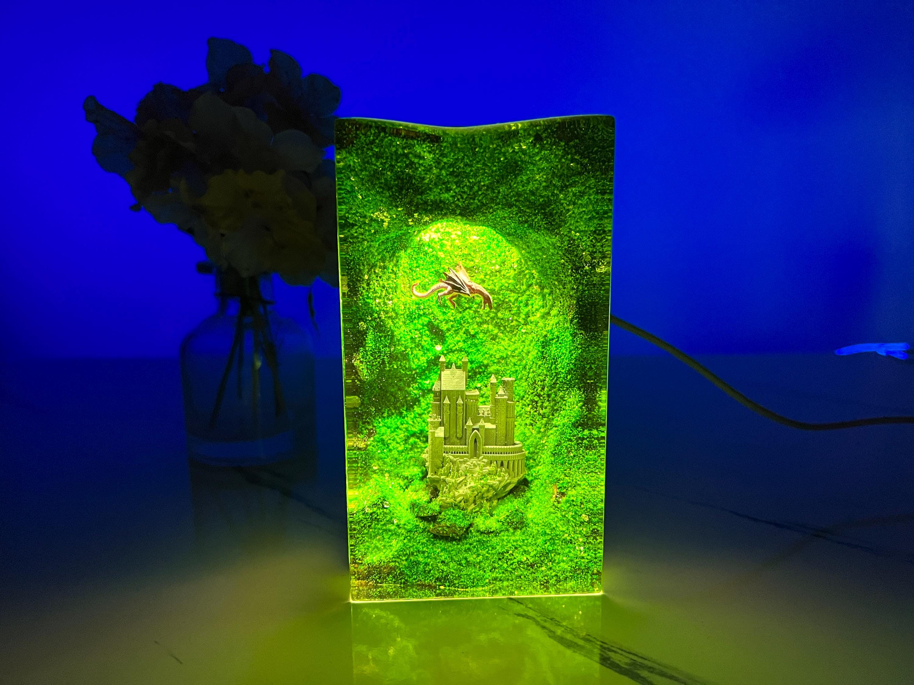 Imperfect - BG3 Red Dragon and Castle Resin Wood Night Light, Desktop Ornaments, Gifts for BG3 Game Fans, Gifts for Kids, Gift for Dad