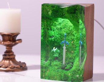 TLOZ Master Sword Night Light - Handmade Resin Wood Lamp - TOTK Game Decoration and Gift, Back to School Gift, Gift for Husband and Children