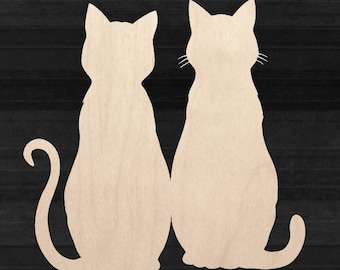Two Cats Sitting Together | Laser Cut Baltic Birch Plywood Shapes | Unfinished Wood Cutouts | DIY Craft Supplies | 1/8 Inch Thick