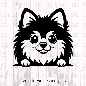 Peeking Pomeranian SVG, Cute Dog Clipart, Puppy Face Cut File, Pomeranian Silhouette PNG, Cricut Laser Engraving, DXF Vector Download