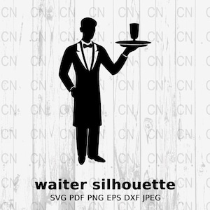 Waiter Silhouette, Waiter SVG, Service Worker Silhouette, Restaurant Clipart, Digital Cut File